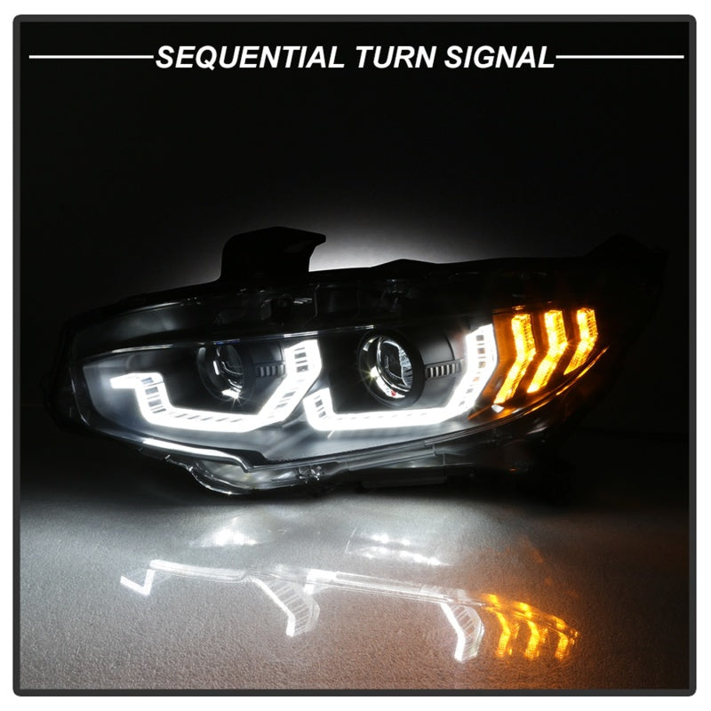 Spyder Signature Projector Headlights - w/LED Sequential Turn Signal Lights - H1 - Black