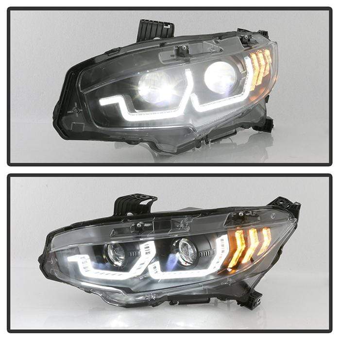 Spyder Apex Projector Headlights - w/LED Sequential Turn Signal Lights - LED - Black
